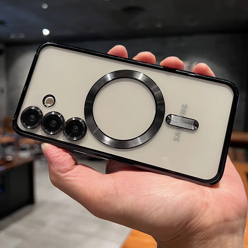 Enhanced Transparent Magnetic Phone Case with Plating Design - Soft and Durable Cover