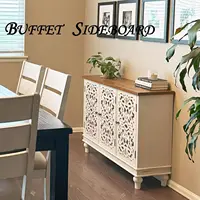 White Accent Cabinet with Doors, Farmhouse Credenza Cabinets for Living Room, Sideboard Buffet Cabinet with Storage, Customized 5