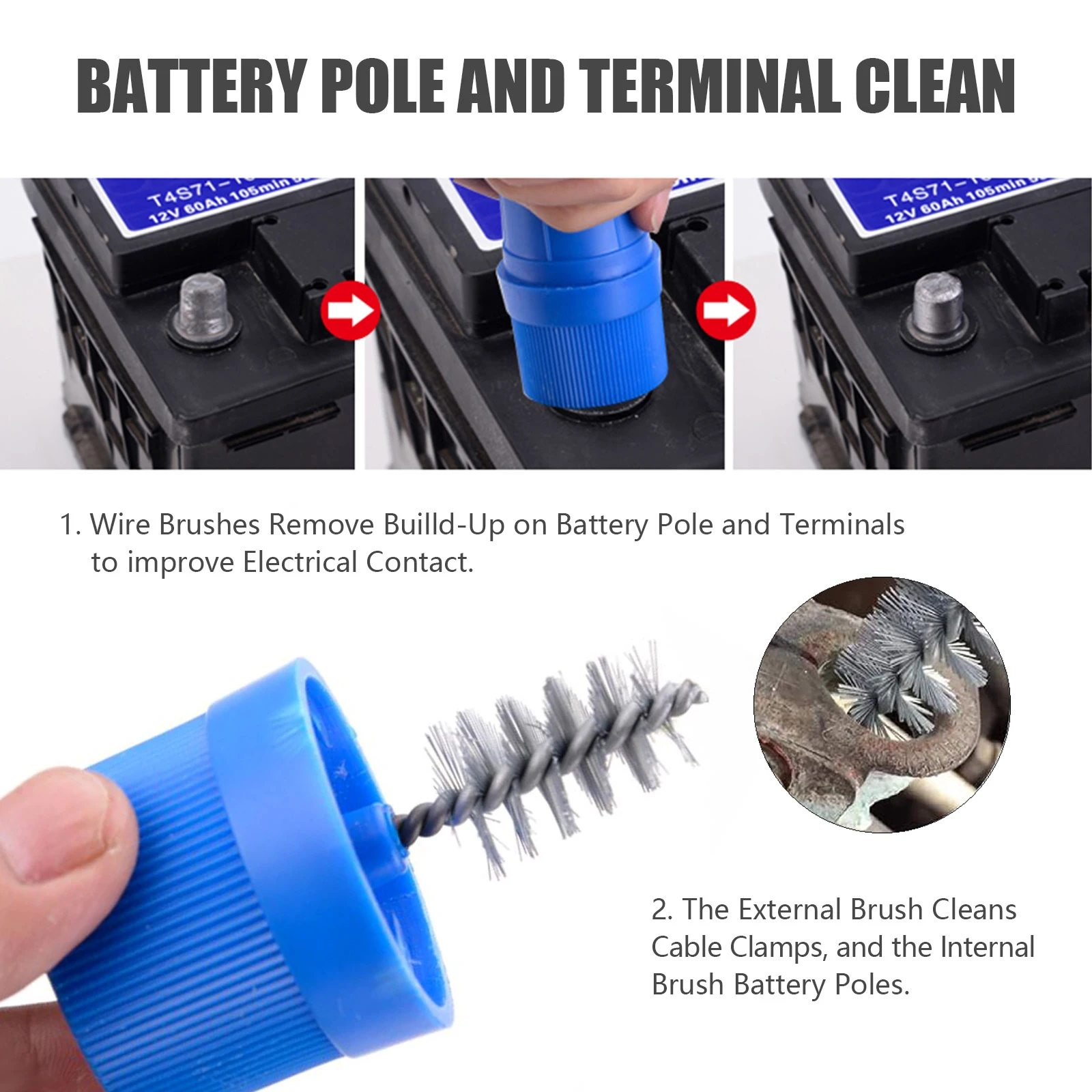 4 in 1 Battery Brush Cleaner Anti Corrosion Rust Removal Car Fits for Cable  Brazing Copper Pipes Inside Outside Thread Auto - AliExpress
