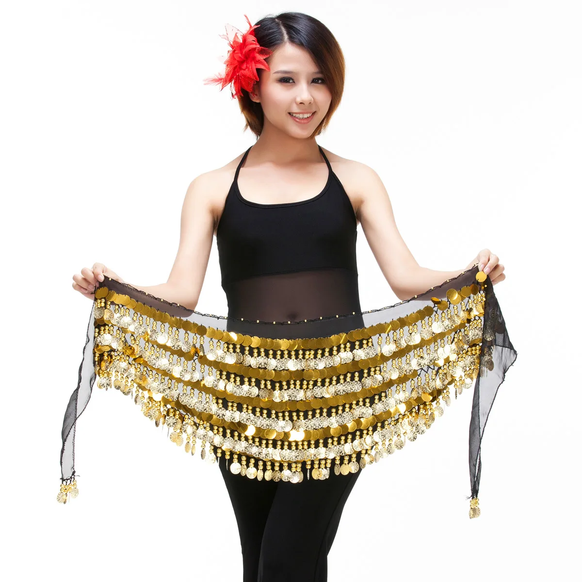 

1pcs/lot ady Women Belly dance Costume 5layer Hip Scarf belly dancing belt With Gold Coins adult waist chain