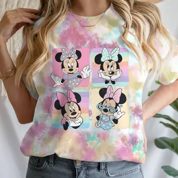 Funny Minnie Mouse Shirt for Girls New Fashion Casual Tie Dye Clothing Women Minnie Kawaii Cartoon T-shirts 1