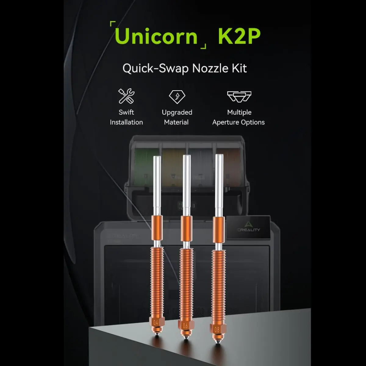 thumbnail image 2 of Creality K2 Plus Combo Nozzles Kit - Titanium, Copper & Hardened Steel Nozzles 0.4/0.6/0.8mm 2 of 4