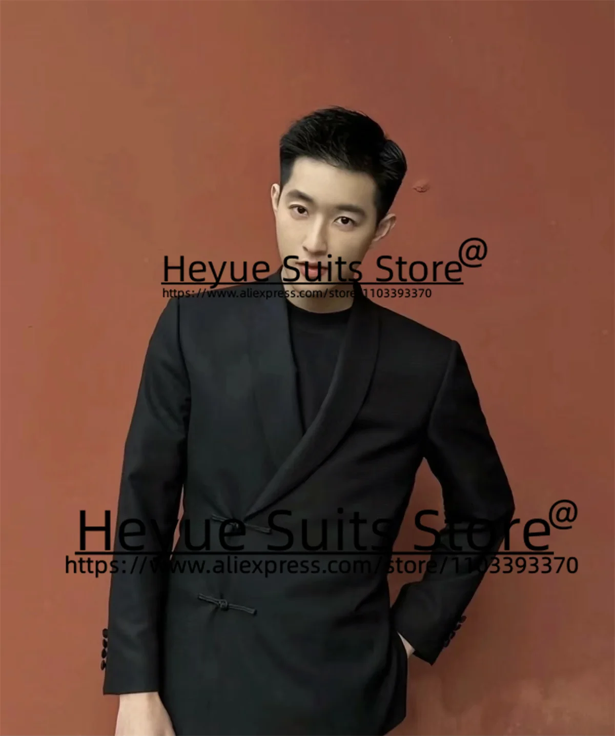 Chinese style Black Prom Men Suits Slim Fit Chinese knot Groom Formal Tuxedos 2 Pieces Sets Business Male Blazer Costume Homme