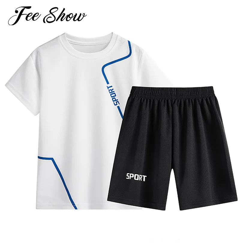 

Kids Boys Breathable Net Fabric Sport Suits Round Neck Short Sleeve Top Shorts Set Casual Sportswear Outdoor Workout Tracksuits