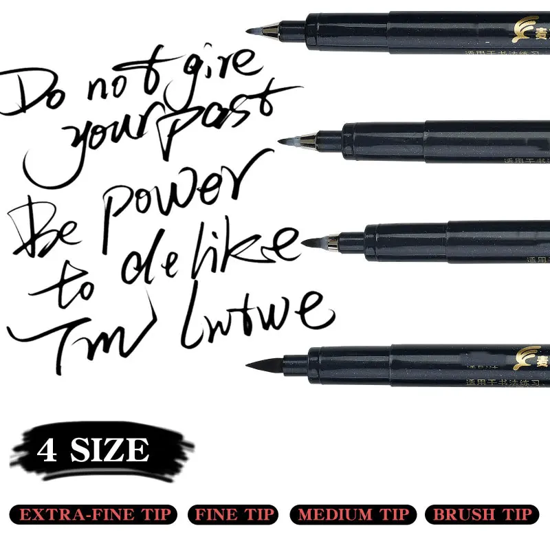 4Pcs/set Calligraphy Brush Pens, Hand Lettering Pens Soft and Hard Tip Water Based Black Ink Marker Set  Art Drawings Markers 2