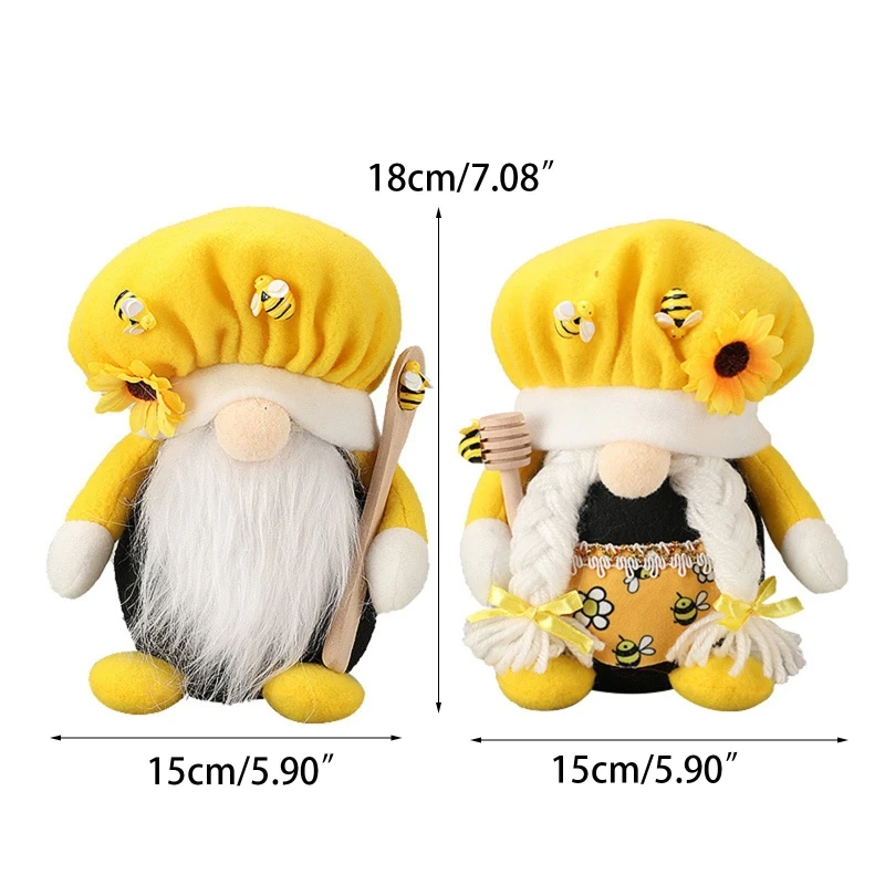 Honeybee Festival Gnome for Doll Shelf Tiered Tray Ornament Elf Dwarf for Home Farmhouse Kitchen Dining Table Decoration