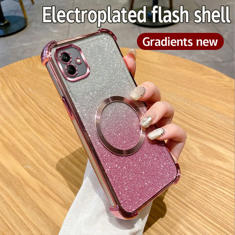 Shockproof Clear Magnetic Ring Phone Case with Glitter Cover