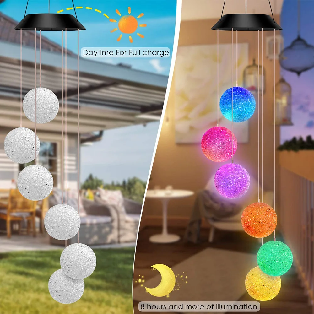 LED Solar Wind Chime Light Particle Ball Portable Color Changing Spiral Outdoor Christmas Decorative Hanging Windbell Light solar fence post lights