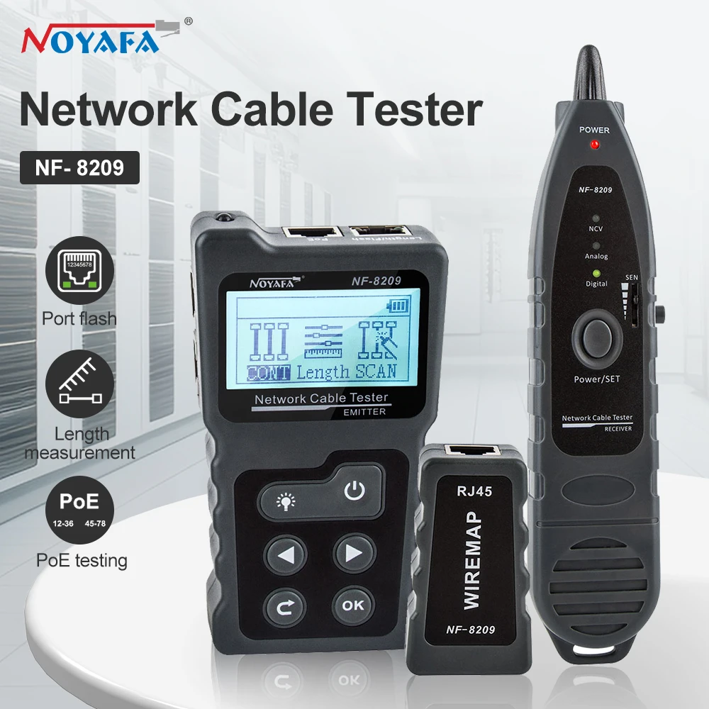 Cable Tracker NOYAFA NF 8209 LCD Display Network Cable Tester Measure Length Wiremap Tester Cat5 Cat6 PoE Network Tools