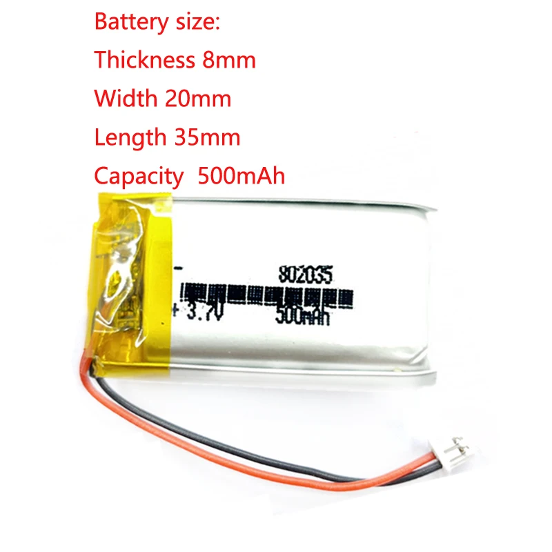 

802035 500mah Jst Ph 1.25mm Rechargeable Lipo Li Ion Polymer Lithium Battery 3.7v For Dvd Gps Navigation Mp3 Mp4 Dvr Dvr Toys