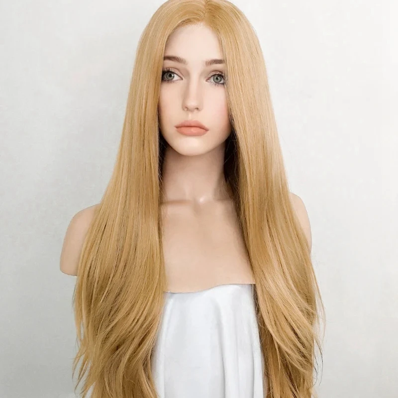 Lace Front Wig Lace Wig Glueless Golden Blonde Synthetic for Women