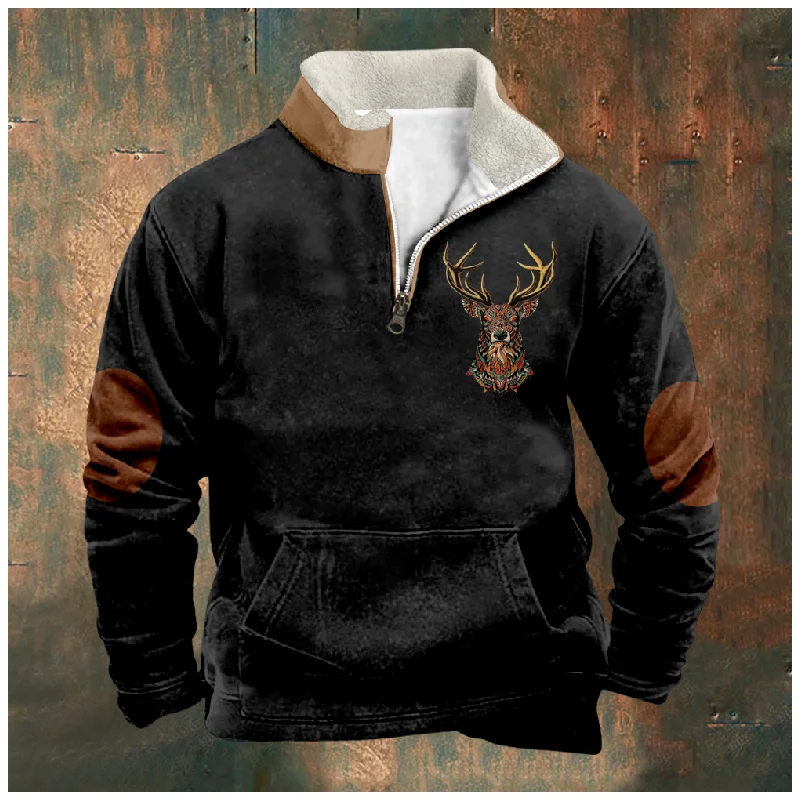 New Creative Cotton Jacket Hooded Sweater Casual Printing Men's Long Sleeve Standing Neck Half Zip Sweater Cut Inside a02