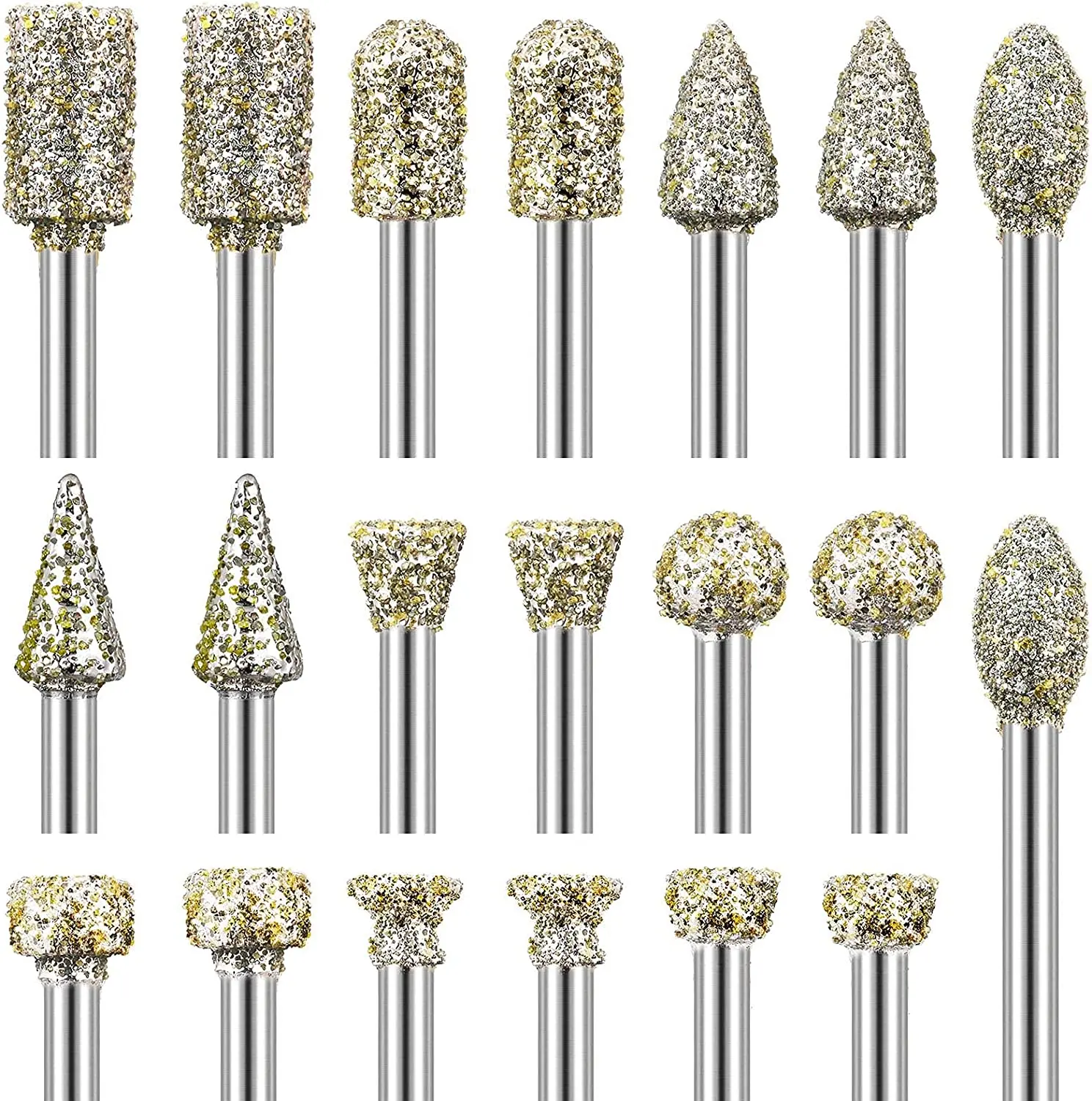 Diamond Grinding Burr Drill Bit Set for Dremel Rotary Tool Diamond Burr Bits with 1/8 Inch Shank Rotary Tool Accessories