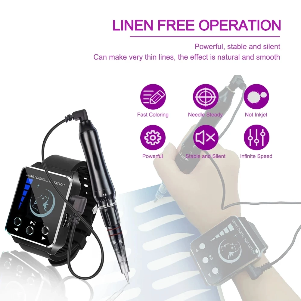 

Newest Smart Watch Tattoo Machine Protable Permanent Makeup Handle Tool Gun Eyebrow Lip Eyeliner Micro 0.18mm 1RL Needle