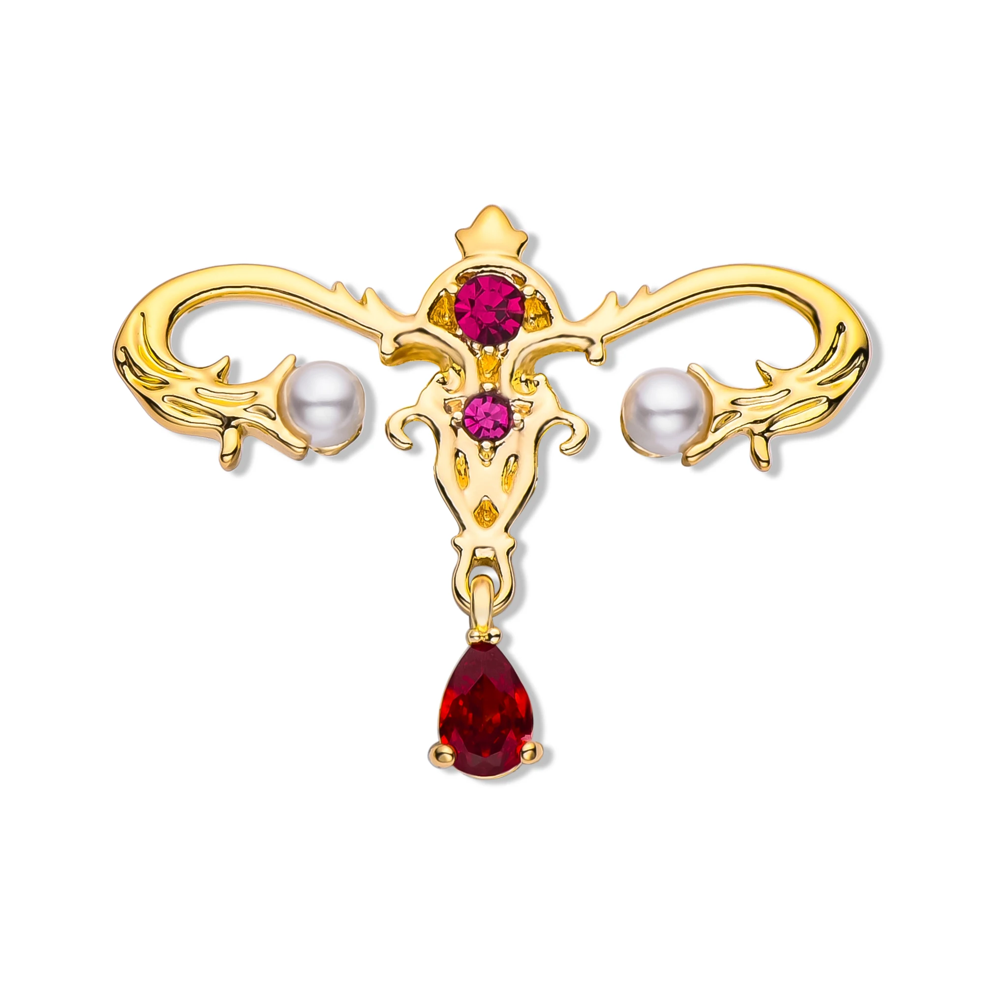

DCARZZ Uterus Brooch Pin Metal Female Uterus Shape Jewelry Cervical Carcinoma Red Crystal Pearl Lapel Pins Badge Women Gift
