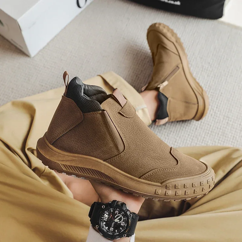 

Fashion Men Shoes 2023 Autumn Anti-slip Wear-resistant Men's Casual Shoes New High Top Slip-on Thick-soled Work Shoes for Men
