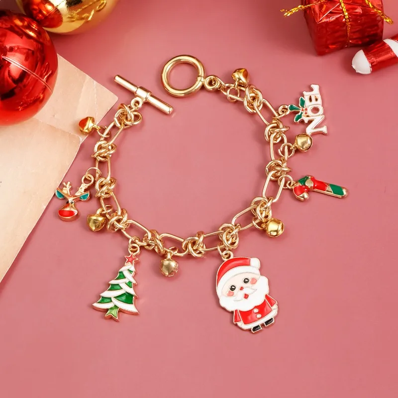 New Year Christmas Tree Pendant Necklace for Women Cute Snowflake Santa Claus Bell Clavicle Choker Party Jewelry Gifts