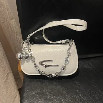 2025new Summer Hobo Bag forWomenCrossbody & Shoulder Purse Underarm Stylish Metal Chain Strap Office Commute Handheld Small Bag 1