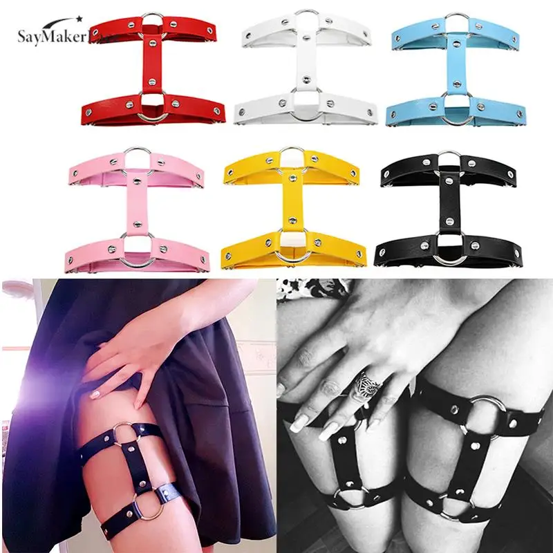

Women Girls Sexy Elastic Garter Belt Pu Leather Punk Gothic Harness Adjustable Leg Ring Femme Garters Skirt Accessories