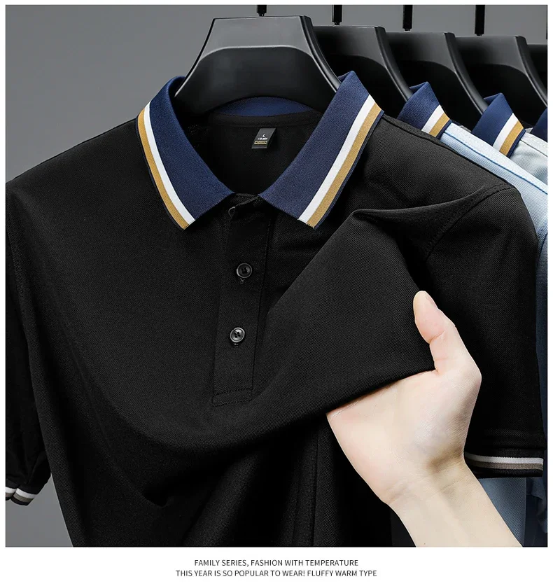 2025 Fashionable Men's Short Sleeved Polo Shirt with Summer Collar and Striped Design, Boutique Top, Casual Business T-shirt 29 Se724faae2da0469f937cb96baf580c60R