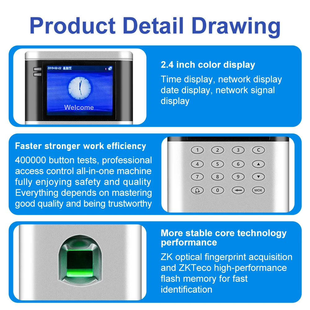 OF260 Fingerprint Time and Attendance Machine Card Employee Time Clock Management with 12V Electronic Door Lock System