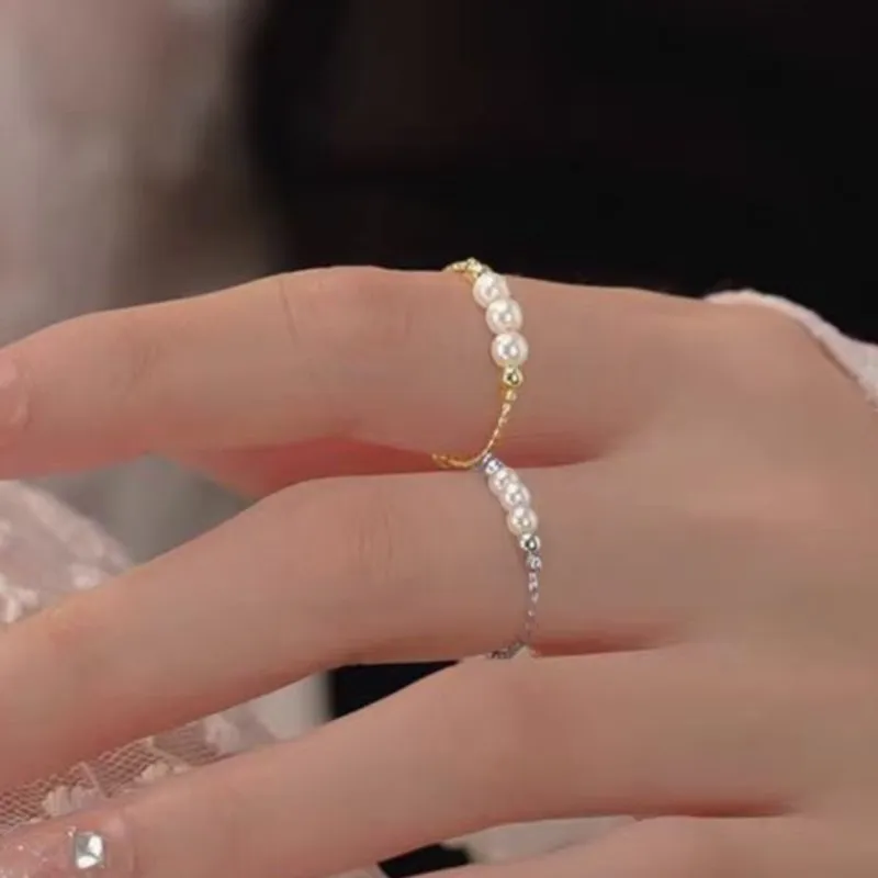 Silver Color Slim Imitation Pearl Rings for Women New Trend Statement Circle Ring Party Jewelry Accessories