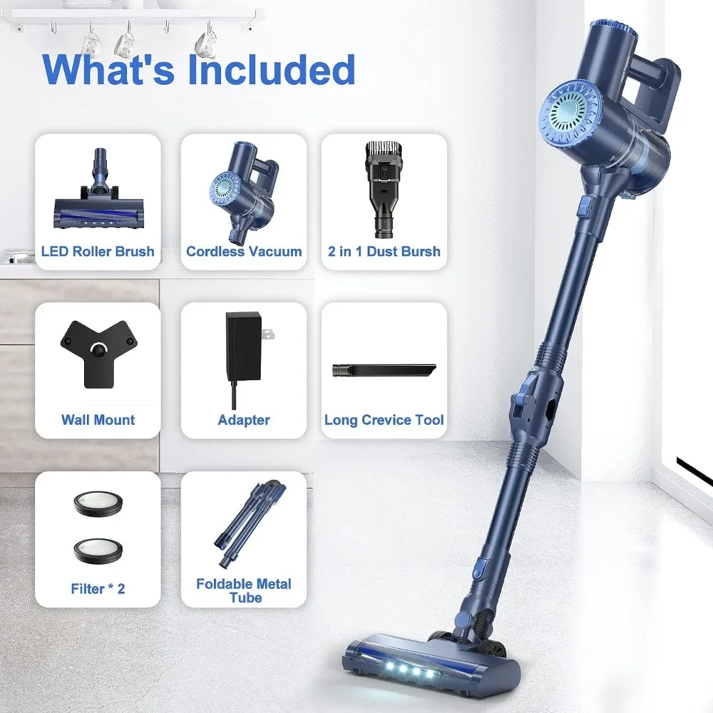 

Cordless Vacuum Cleaner, 6 in 1 Lightweight Stick Vacuum Self-Standing with Powerful Suction, 180° Bendable Wand Rechargeable