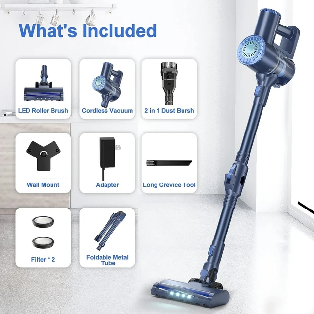 Quiet Stick Vacuum Cleaner Cordless Lightweight, Powerful Suction Handheld  Lightweight Cordless Upright Vacuum Cleaners Rechargeable with HEPA Filter