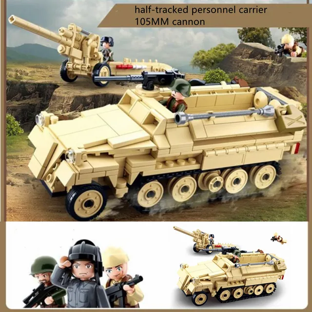 Sluban Building Block Toys WW2 Army SDKFZ251 Half-Track Cannon 460PCS Bricks B0695 Military Construction Fit With Leading Brands 2