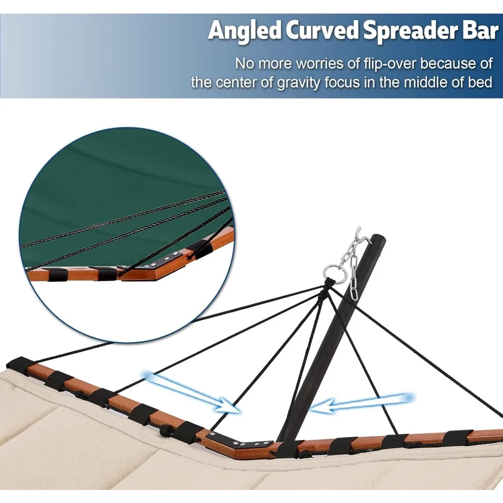 12FT 2 Person Hammock with Stand - Large 55 x 79IN, 450LB Capacity, Hardwood Spreader Bar & Nylon Rope for Outdoor Relaxation 4