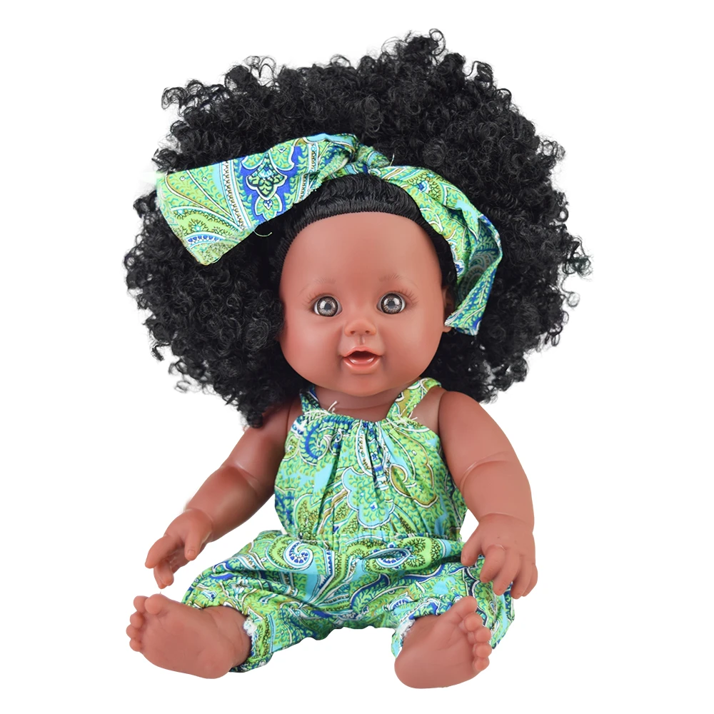 China Factory Lifelike 12 Inch African American Black Baby Dolls With Curly Hair For Kids wooden dolls house