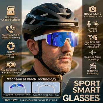 Occhiali Intelligenti AI con Fotocamera, Registrazione Video 4K, Occhiali da Sole Sportivi Polarizzati, Stabilizzazione EIS, Microfono Dual con Cancellazione del Rumore