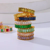 Gold Plated Cubic Zircon Rings For Women Open Stainless Steel Green Luxury Crystal Finger Ring Boho Jewelry Wedding Party Gift