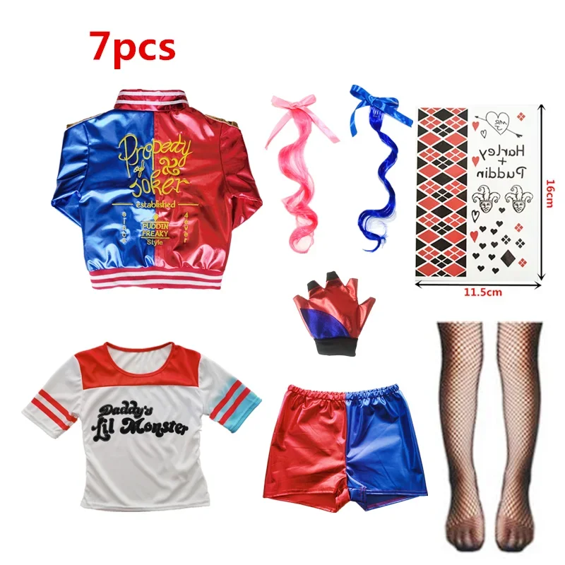 

Детские комплекты для девочек Purim, костюм для косплея Harley, Harleen Quinzel premium, куртка с вышивкой, с уважением, футболка, одежда