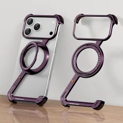 Eary Frameless Shockproof Phone Case with 360° Rotating Stand and Aluminum Metal Shell - iPhone 18 Pro (PURPLE)
