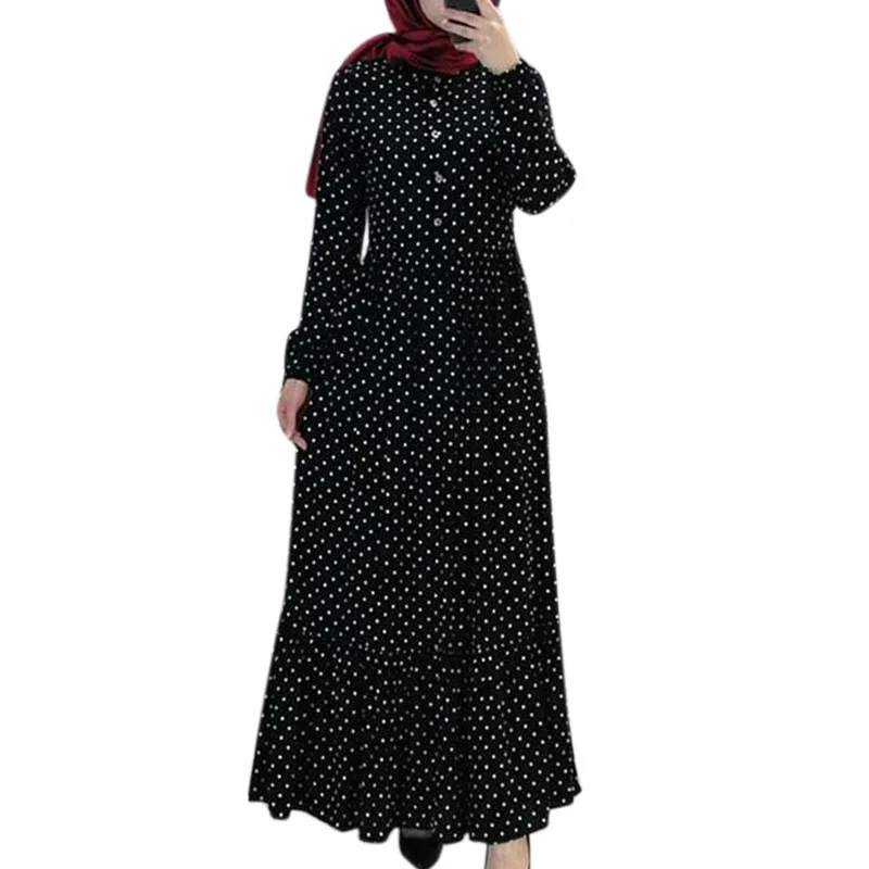 2023 New Islam Abaya Dress Print Abayas for Women Polka Dot Loose Elegant Long Skirt Kaftan Isamic Clothing Europe and America