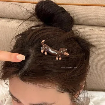 Fermacapelli a forma di cane teckel cartoon, grazioso fermacapelli a forma di cane per frangia laterale, accessorio per capelli da donna, regalo per ragazze, accessori per capelli.