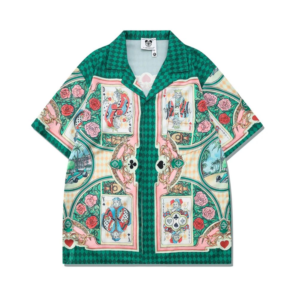 Men's Summer Shirt Suit Digital Personality Poker Printing Retro Court Style Casual Simple Shorts Loose All-match Short-sleeved