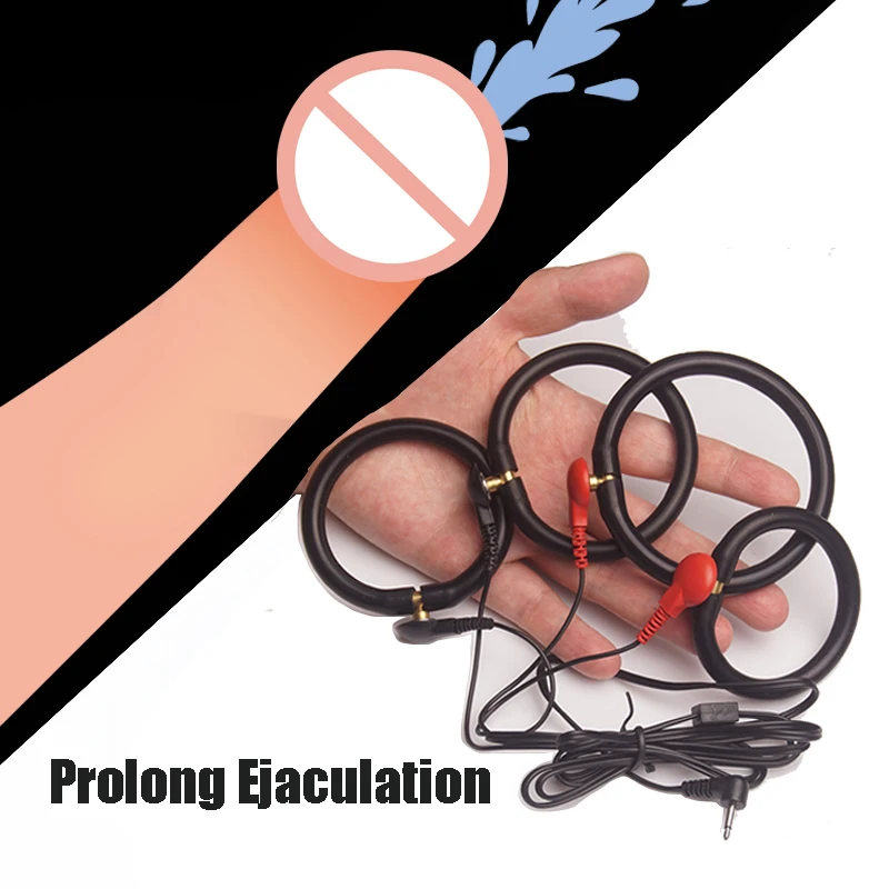 Male Electric Shock Penis Ring Electro Sex Cock Cage Ball Stretcher E-stim Bdsm Cock Ring Electrical Stimulation Therapy Sex Toy