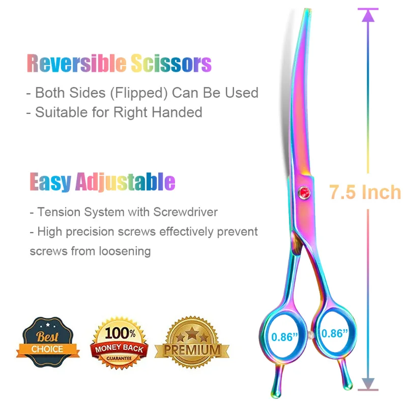 7.5inch Up Curved Pet Grooming Scissors Right and Left Hand Dog Grooming Hair Shears Professional Hairdressing Scissors