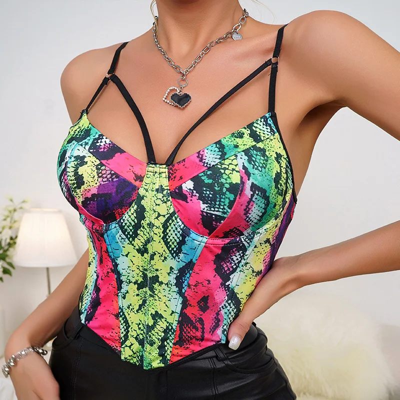 

Sexy Print Halter Corset Tops Women's Clothes Slim Camisole Bustier with Underwire Summer Coquette Lingerie Tank Tops Streetwear