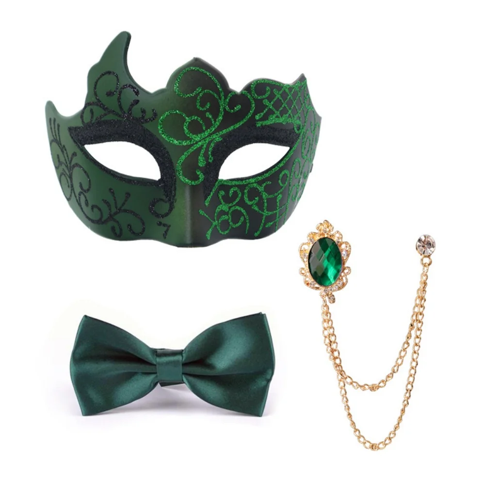 Halbgesichts bemalte Partymaske Atemberaubende Partymaske Fliege Set Gentleman Maskerade Kostüm Dekoratives Maskerade-Masken-Set – Detail 8