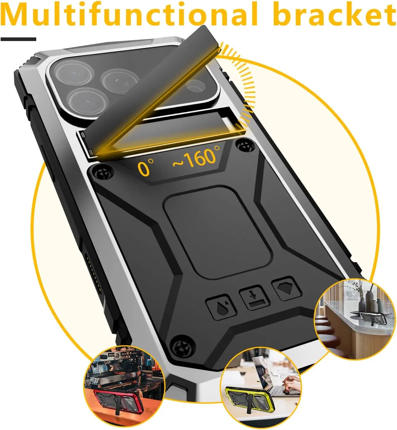 Premium Metal Heavy Duty Case with Kickstand and Glass Screen Cover