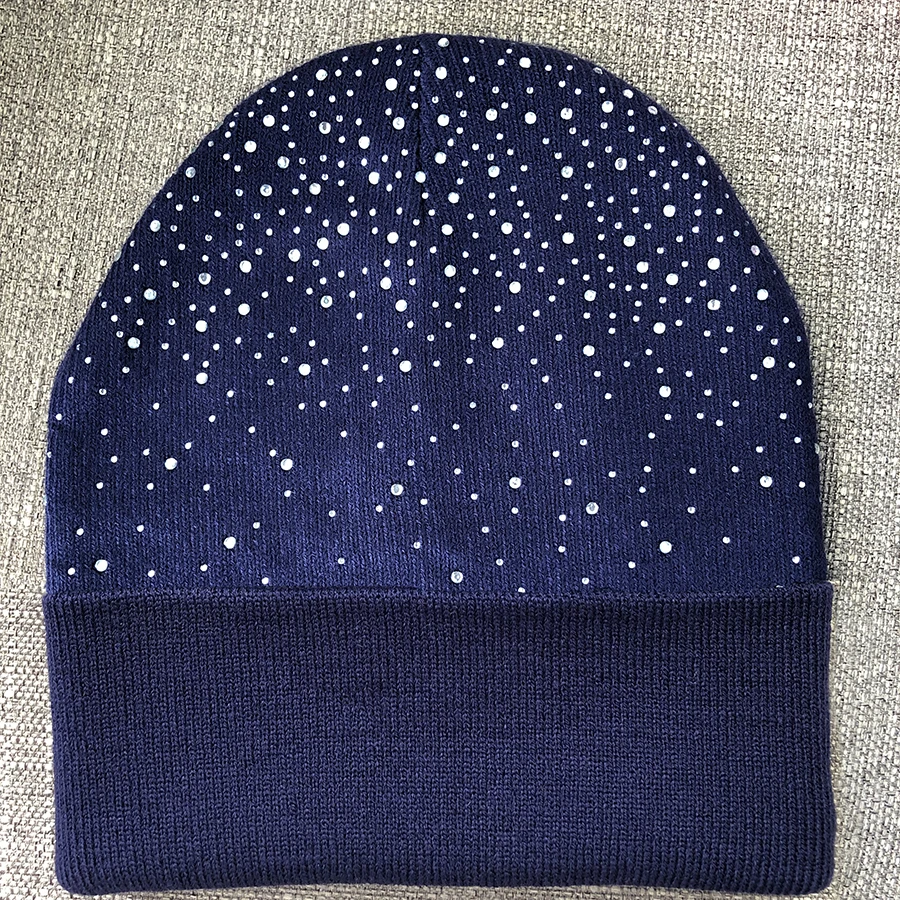 Thicken Women Knit Beanies With Rhinestone Slouchy Beanie Hats Winter Knit Caps Breathable Soft Ski Hat Cuffed Skull 3