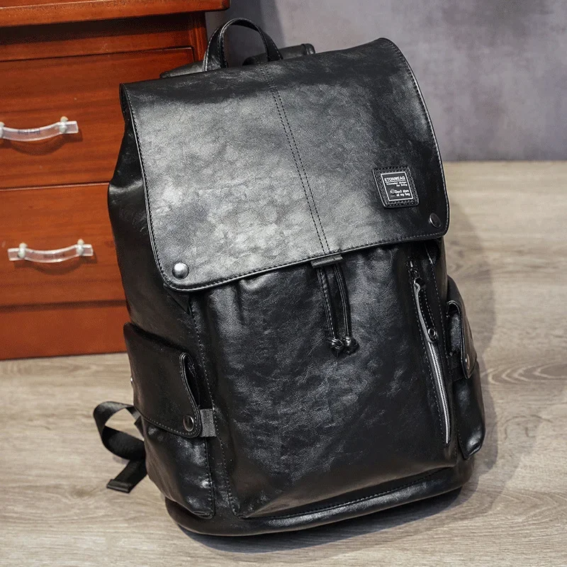 Fashion Student Schoolbag Computer Bag Men's Backpack PU Leather Backpacks Man High Capacity Travel Bag Softback Bookbag Male 3