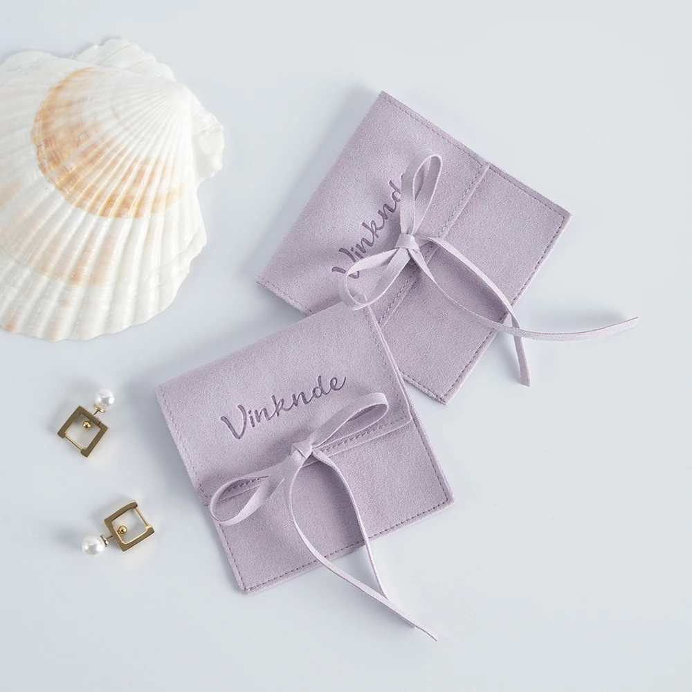 100pcs Custom Logo Stylish Envelope Velvet Packaging Jewelry Necklace Earrings Gift Bag Suede Microfiber Jewelry Pouches Bulk