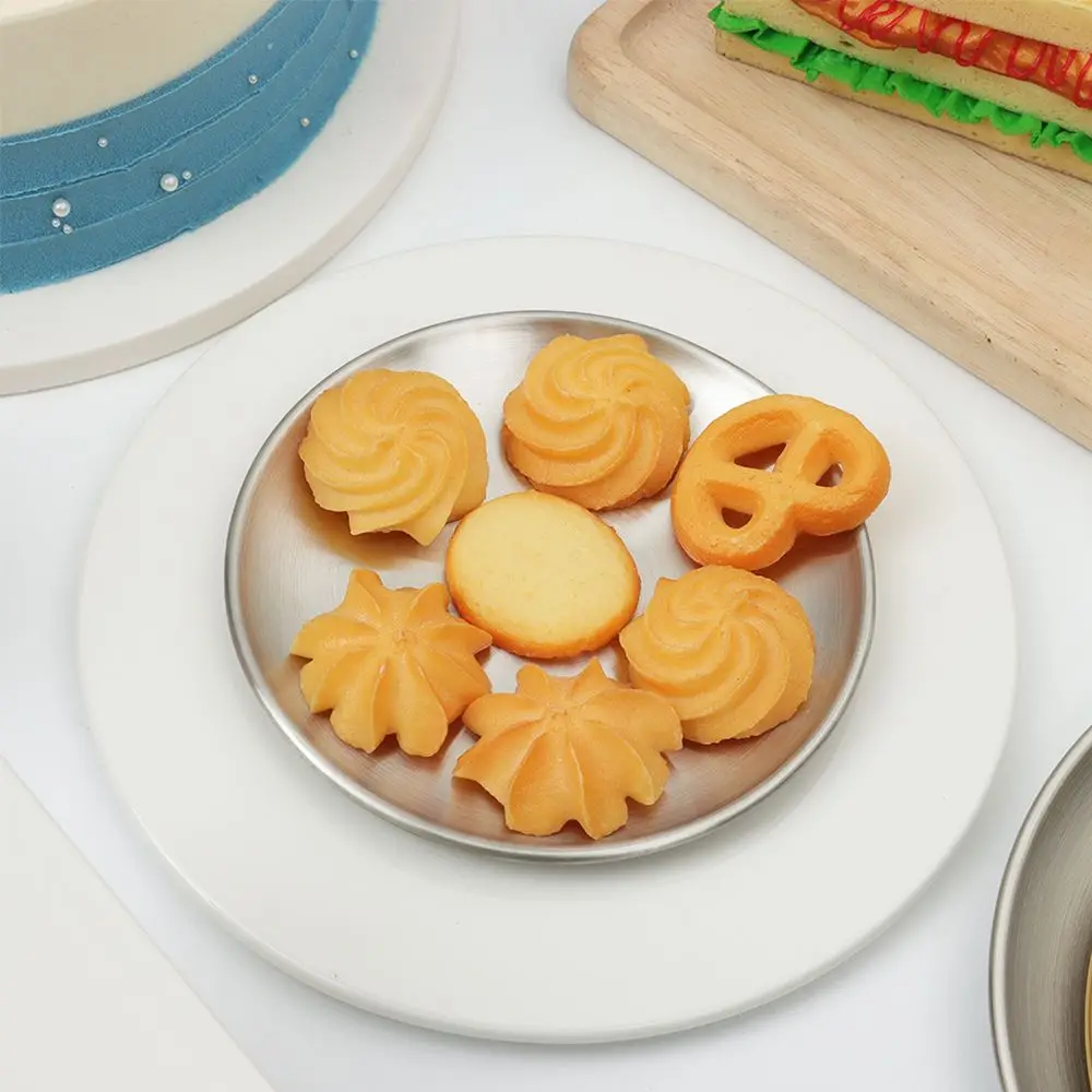 Stainless Steel Gold Silver Tableware Cake Dessert Round Plate Metal Dining Disc Bone Spitting Dish Shallow Tray