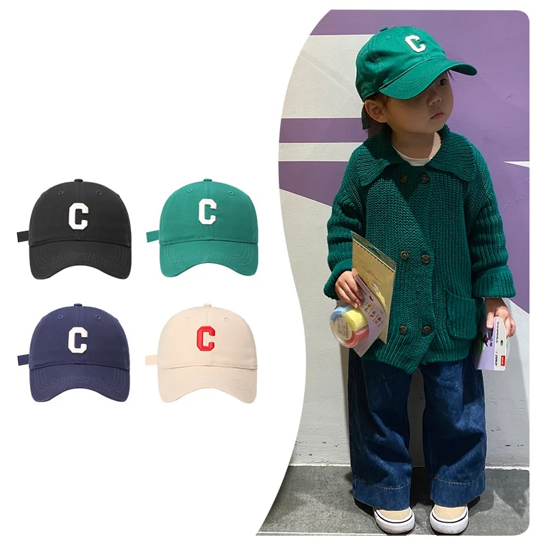C-Letter Children Baseball Cap Solid Cotton Kids Peaked Hat 2-5Year Boys Girls Sunshade Visors Casual Sports Duck Tongue Caps
