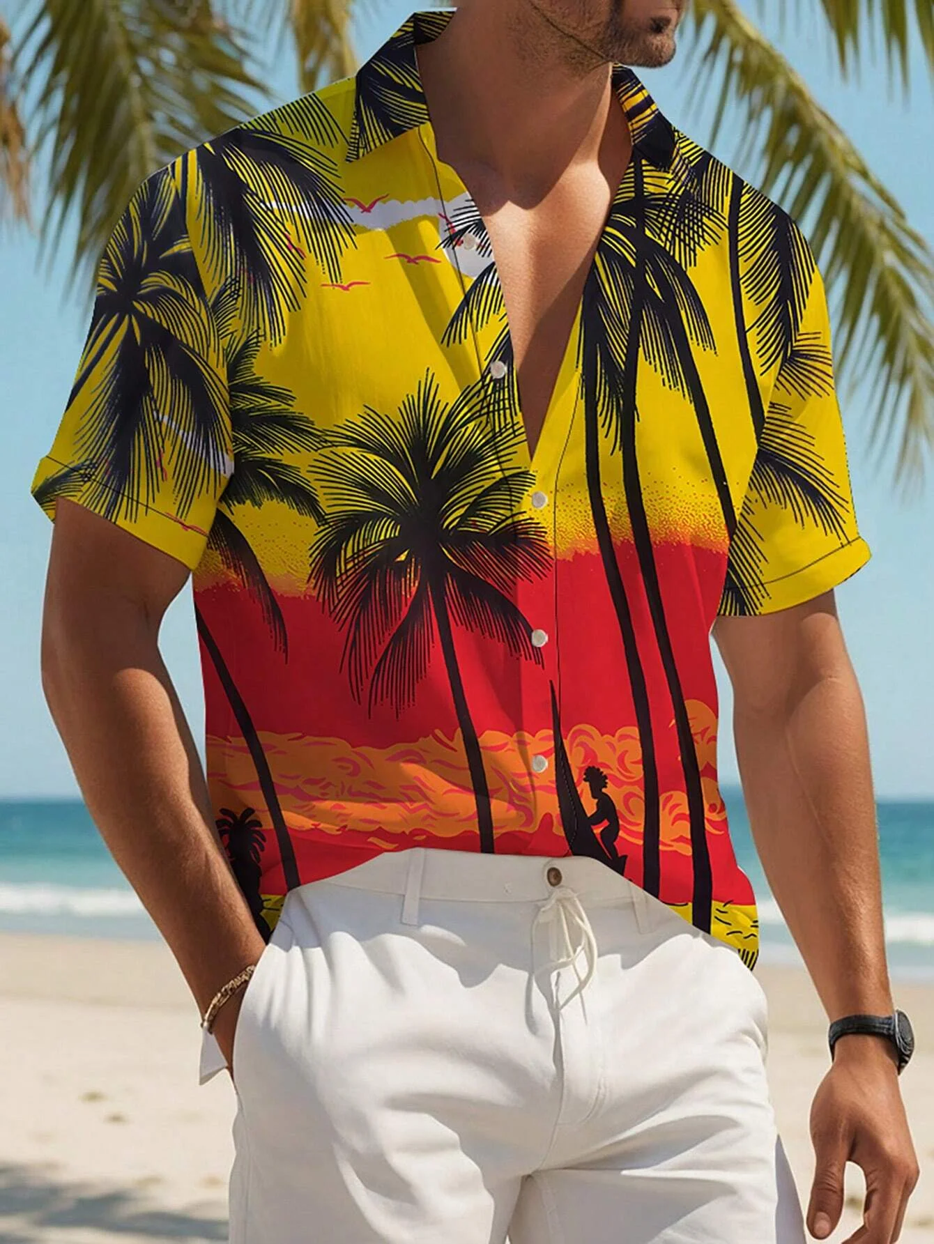 Camisa de manga corta con botones y estampado de plantas para hombre, estilo vacaciones, para exteriores, vacaciones, playa, verano, camiseta de licra, camisas hawaianas