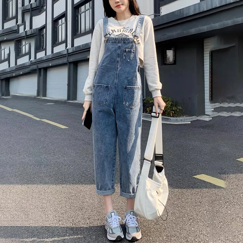 

Korean Style Plus Size Pregnant Women's Denim Jumpsuits Vintage Maternity Jeans Preppy Style Pregnancy Casual Overalls Wholesale